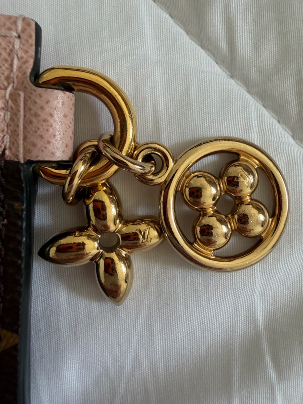 Louis Vuitton Brown Monogram Card Pouch with Pink Trim and Gold Charm-authentic - Picture 6 of 9
